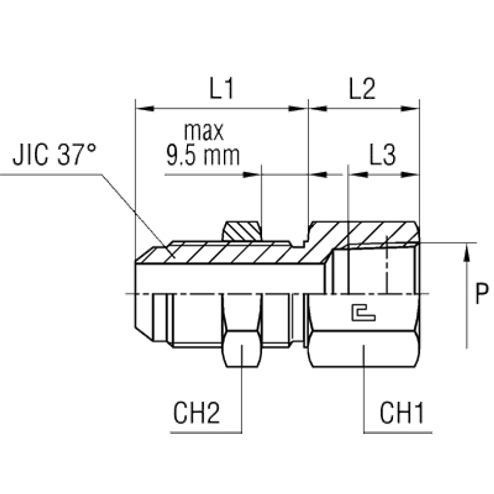 Соединение PD JIC 9/16" NPTF 1/4"