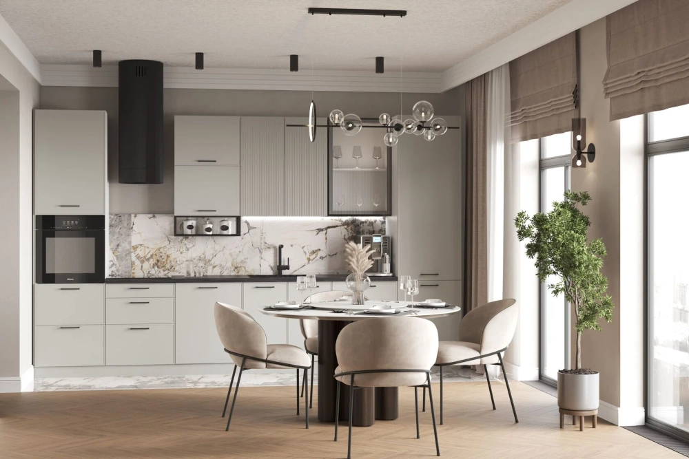 Кухня «Неста» с матовым покрытием PET-PREMIUM (фасады 19 мм, рамочная фрезеровка)