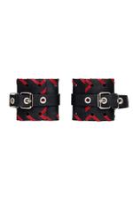 Черно-красные наручники из натуральной кожи (Цвет: черный с красным)