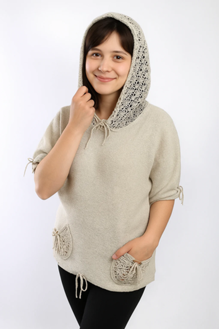 Джемпер льняной с ажурным капюшоном