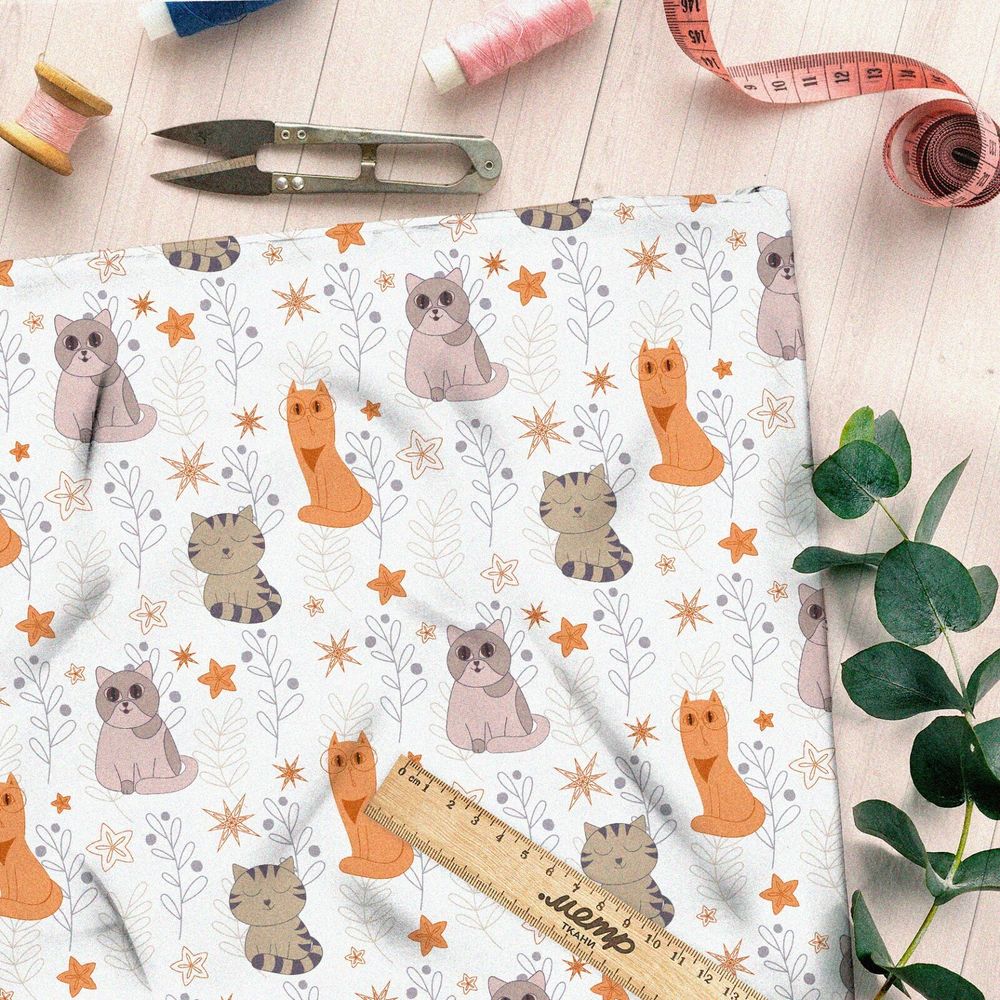 Ткань саржа коты мультяшные