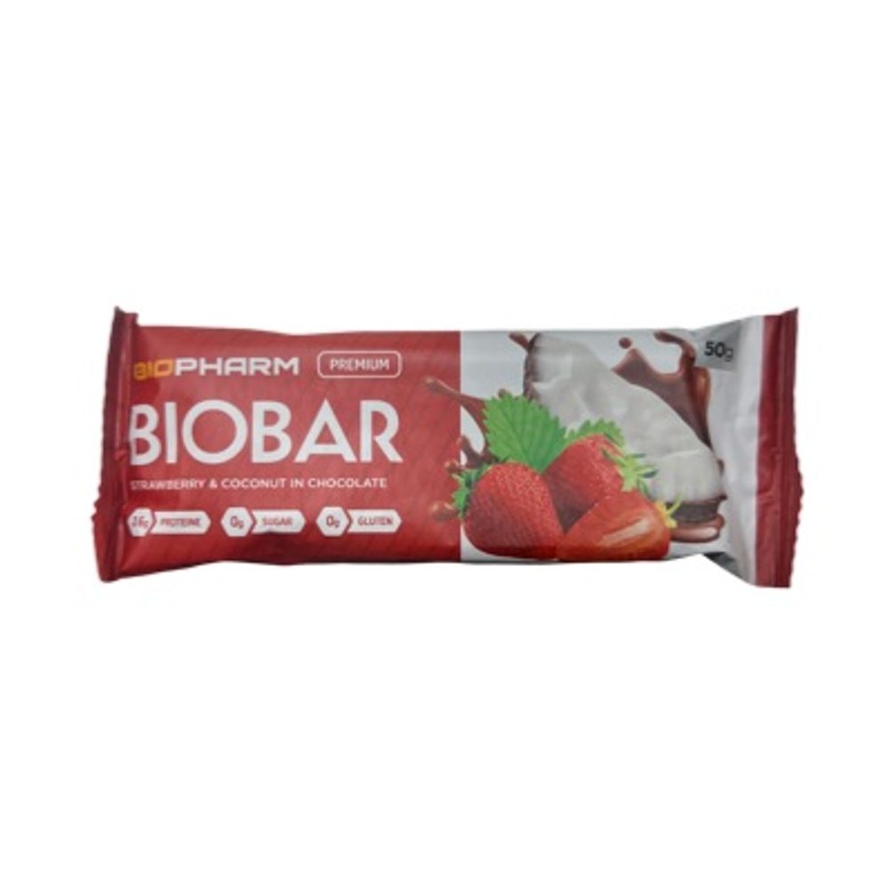 Батончик "Биобар" клубника кокос в шоколаде 50г