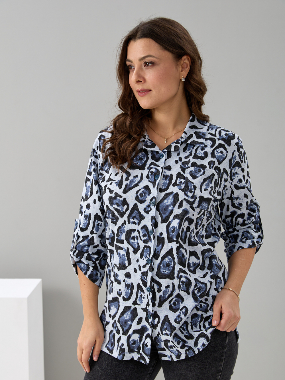 Рубашка Р-001/голубой-акварельлеопард