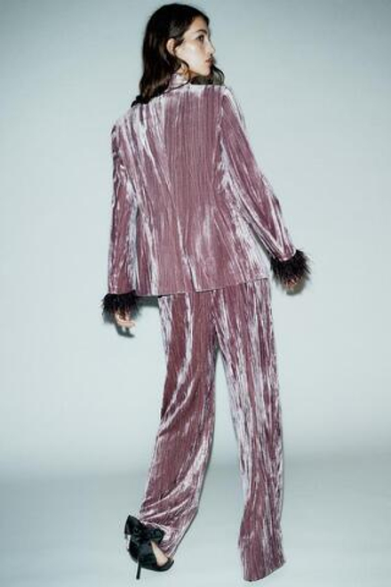 ZARA ШИРОКИЕ БРЮКИ ИЗ ВЕЛЬВЕТА, ЦВЕТ МАЛЬВЫ