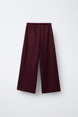 ZARA БРЮКИ WIDE LEG ИЗ ПЛОТНОЙ МЯГКОЙ ТКАНИ С ВЫШИВКОЙ, БУРГУНДИ