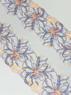 Кружево вышивка на сетке цвет мультиколор (исландский голубой, светло-желтый, оранжевый, шоколад) неэластичная ширина 27 см