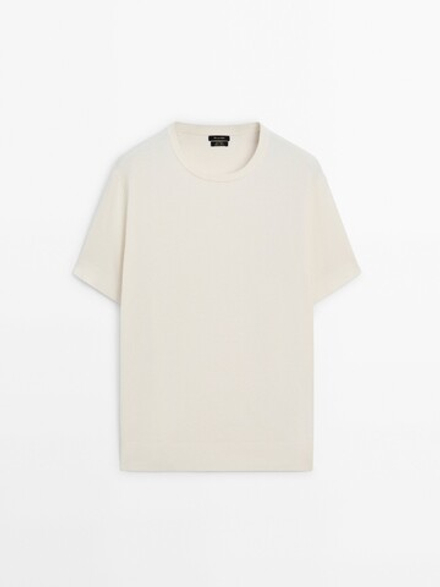 Massimo Dutti Хлопковая футболка, натуральный, кремовый