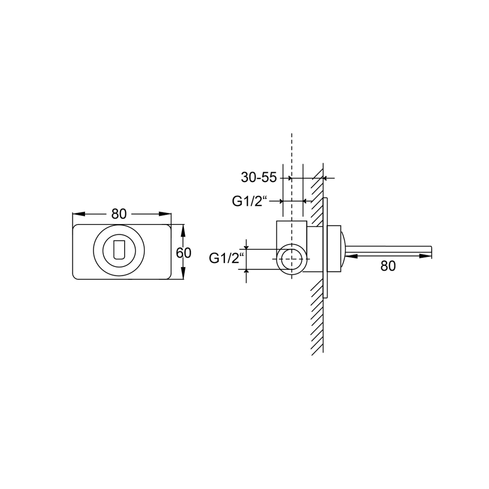 Steinberg Серия 200 Смеситель однорычажный для душа с керамическим картриджем Джойстик, в комплекте со скрытым корпусом 1/2“, c уплотнительной манжетой Kerdi, с защитнoй крышкoй 80 x 60мм, хром 200 2250