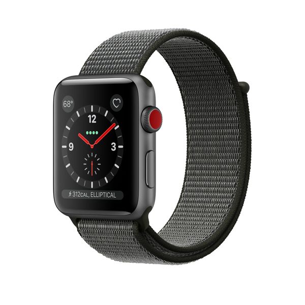 Apple Watch Series 3 Cellular 42mm Aluminum Case with Sport Loop (Space Gray / Dark Olive)