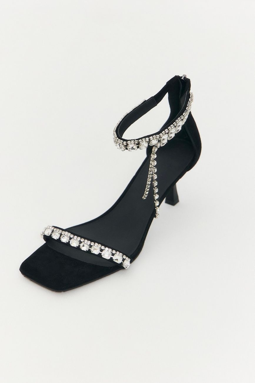 Босоножки из замши с декором из страз, черный