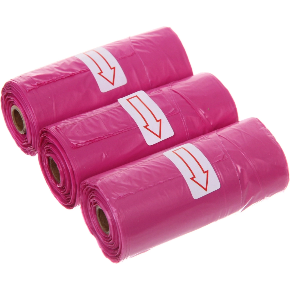 Пакеты с ручками биоразлагаемые для уборки за собакой в наборе 3шт, цвет розовый (3*15шт)/12,5*32,5*3,5см