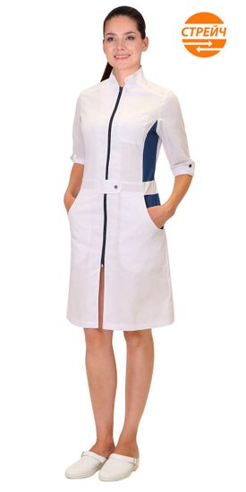 Халат женский "Сириус-Барбара" белый/т.синий)