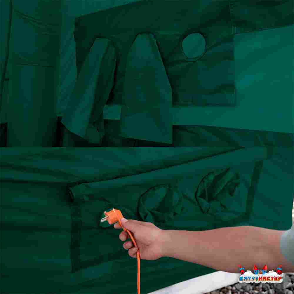 Пневмокаркасная всесезонная палатка «Тёплая Искра» 3,6×4,8×2,2 м — с печкой, из ПВХ, зелёная