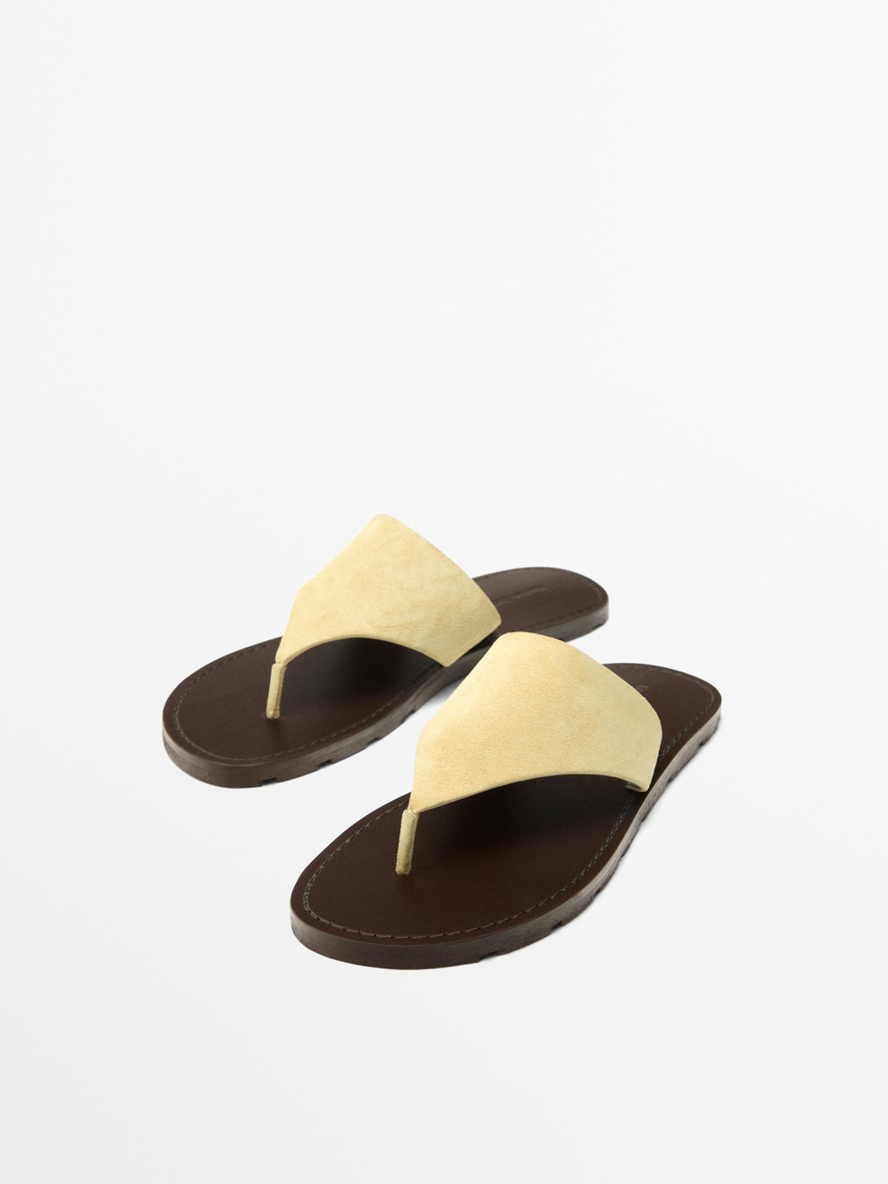 Massimo Dutti Сандалии с разделителем для пальцев ног из натуральной кожи, бежевый