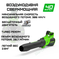 Воздуходувка аккумуляторная Greenworks Арт. 2408207, 40V