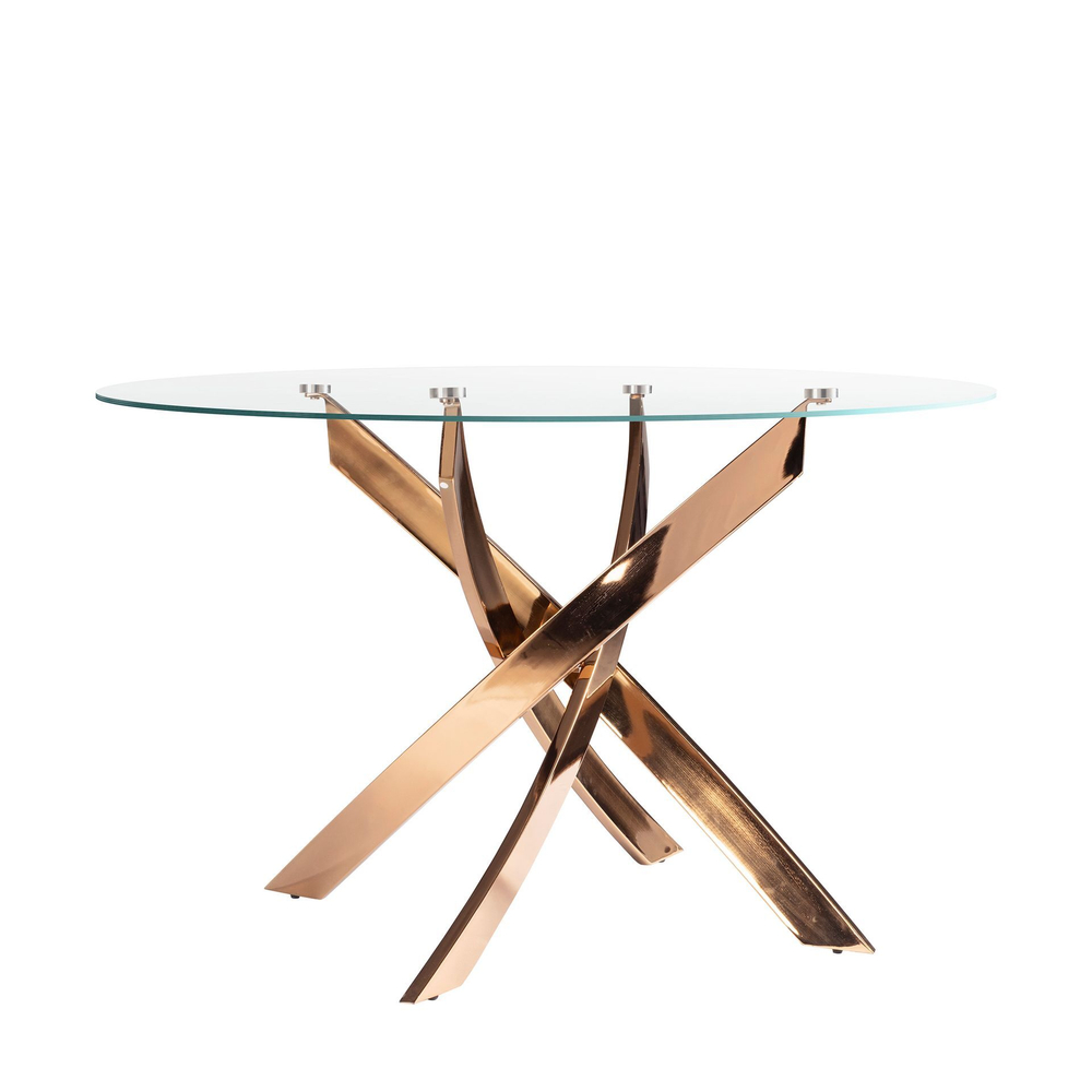 Круглый обеденный стол 1169 из стекла и стали цвета розового золота Ø130