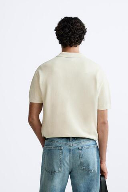 ZARA ПОЛО ИЗ РЕЛЬЕФНОГО ТРИКОТАЖА, КАМЕННО-СЕРЫЙ