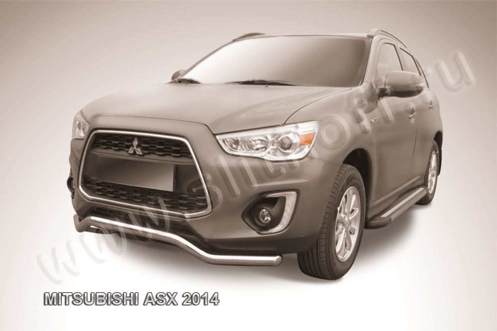Защита переднего бампера (нержавейка) Mitsubishi ASX (2012-2016) d57 волна (черный)