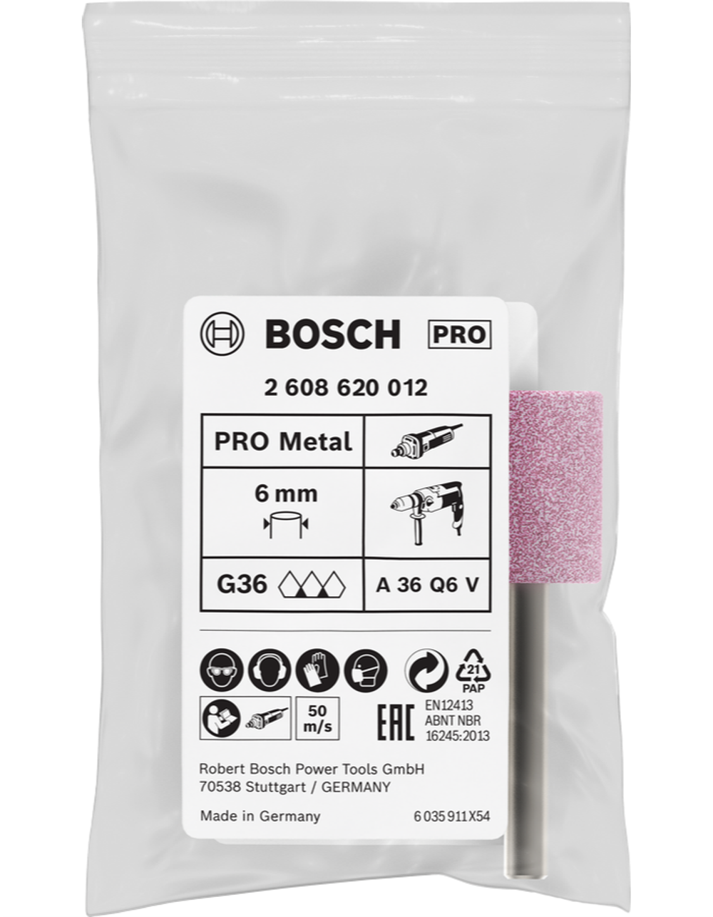 Шарошка абразивная 20х26 мм 6 мм BOSCH 2608620012