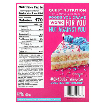 Протеиновые батончики и перекусы Quest Nutrition, протеиновый батончик, со вкусом праздничного торта, 12 батончиков, 60 г (2,12 унции) каждый