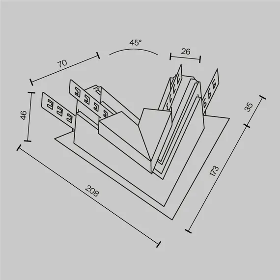 Угол-соединитель 45° Exility встраиваемый под ГКЛ 12,5мм, черный Technical tra034cls-42.12b