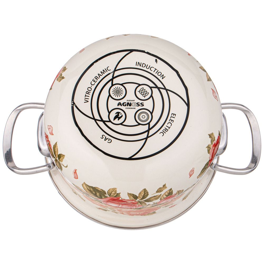 НАБОР КАСТРЮЛЬ AGNESS ЭМАЛИРОВАННЫХ СЕРИЯ "КОРЕЙСКАЯ РОЗА", 6ПР. 2,0/2,8/3,6Л,18Х11/20Х12/22Х13СМ