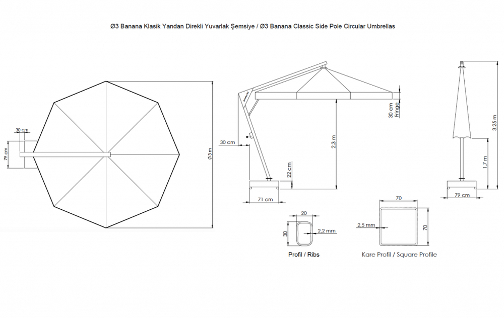 Зонт профессиональный Theumbrela Semsiye Evi Banana, черный, белый, темная полоска