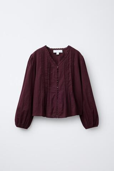 ZARA РУБАШКА В РОМАНТИЧЕСКОМ СТИЛЕ ИЗ РЕЛЬЕФНОЙ ТКАНИ, БОРДОВЫЙ
