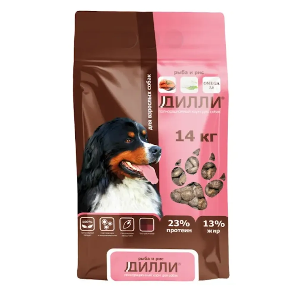 Сухой корм Дилли для взрослых собак "Рыба и рис"
