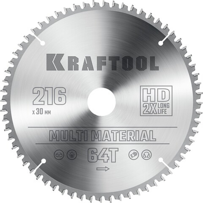 KRAFTOOL Multi Material, 216 х 30 мм, 64Т, пильный диск по алюминию (36953-216-30)