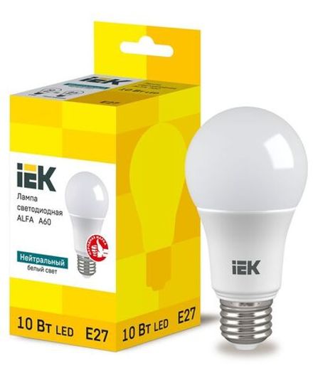 Лампа светодиодная Alfa 10Вт A60 грушевидная 4000К E27 230В (6шт) IEK LLA-A60-10-230-40-E27-6