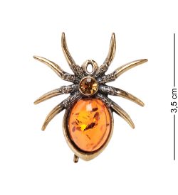 AM-1894 Брошь «Паук» (латунь, янтарь)