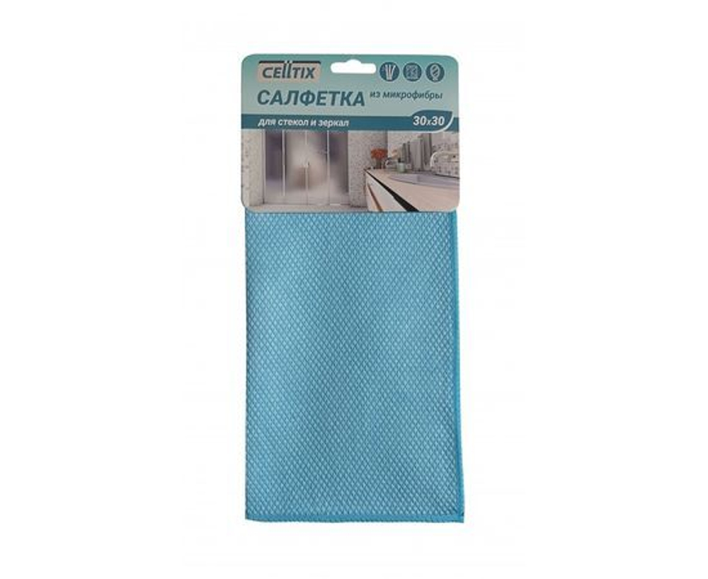 Салфетка из микрофибры 30х30см, 250гр/м2, для стекл и зеркал, Celtex