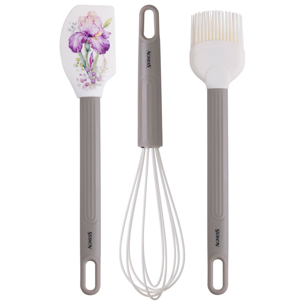 НАБОР: ВЕНЧИК, ЛОПАТКА, КИСТОЧКА AGNESS, 3 ПРЕДМЕТА, СЕРИЯ "IRISES"