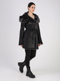 Дубленка зимняя натуральная с капюшоном короткая