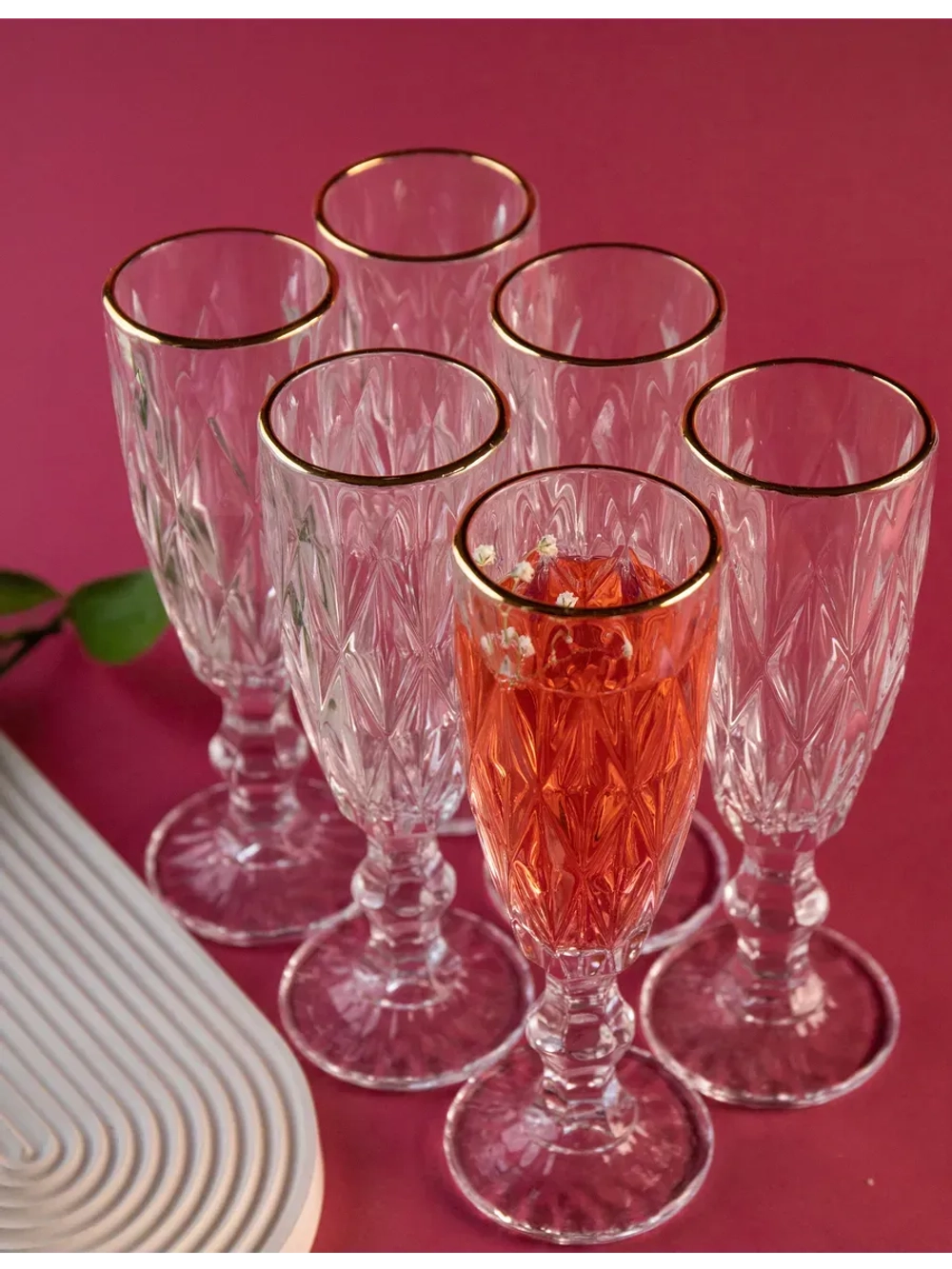 Бокалы для шампанского, 175 мл. 6шт, с золотой каймой