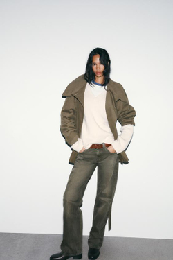 ZARA ДЖИНСЫ TRF WIDE-LEG С НИЗКОЙ ПОСАДКОЙ, СВЕТЛЫЙ ХАКИ