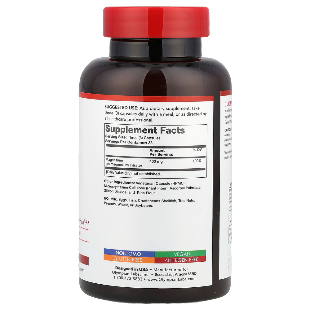 Olympian Labs, цитрат магния, 100 вегетарианских капсул (133 мг в 1 капсуле)