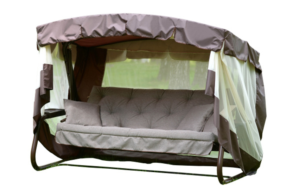 Качели садовые OLSA 4-х местные Саванна ткань папермун(каркас коричневый, м/э бежевый рис.без рисунка)2 у