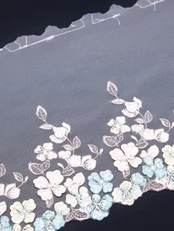 05-128 ОПТ Вышивка на неэл. сетке 20 см, айвори/ментол/желтый (левая)