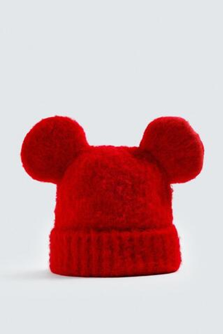 ZARA HARRY LAMBERT X DISNEY ТРИКОТАЖНАЯ ШАПКА С УШКАМИ MICKEY MOUSE, КРАСНЫЙ