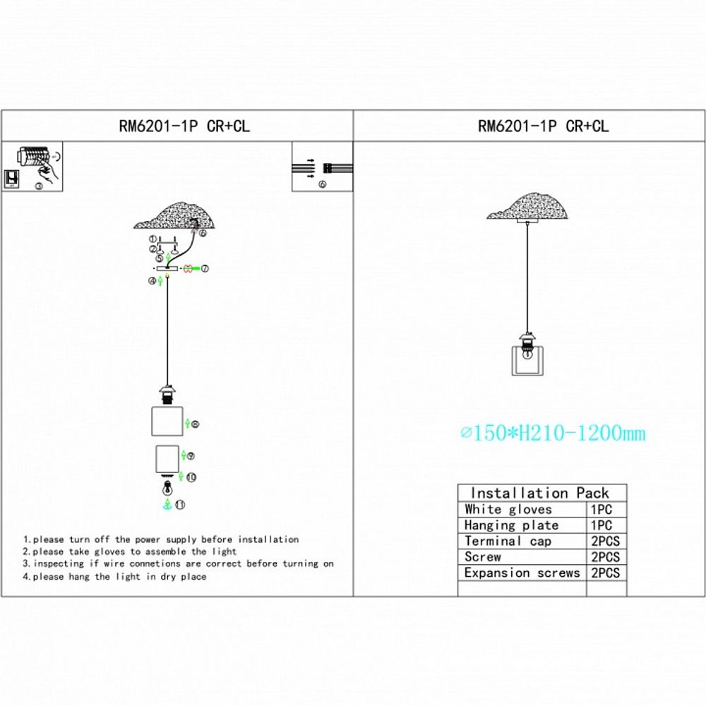 Подвесной светильник iLamp King RM6201-1P CR+CL