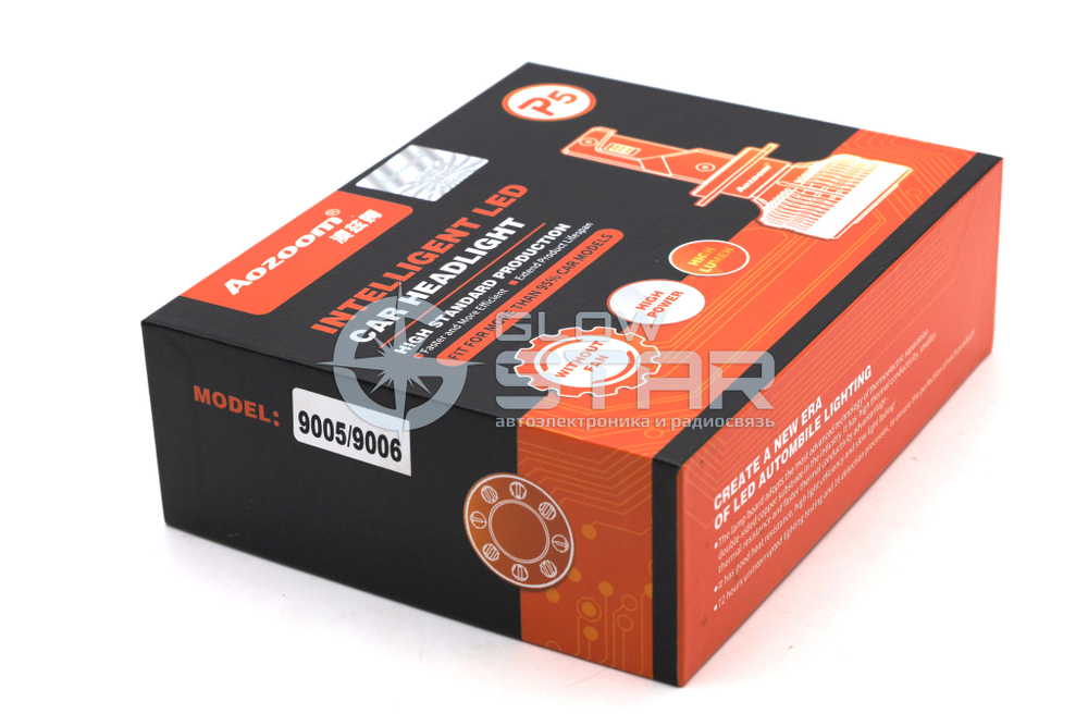 Светодиодные лампы головного света Aozoom P5-HB3/HB4 (9005/9006) с радиатором, 12V, 35W, 6000K, чип Korea WT35