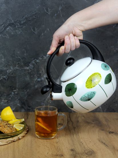 Чайник 2,2 л. эмалированный со свистком Kamille KM 1031 с черной бакелитовой ручкой