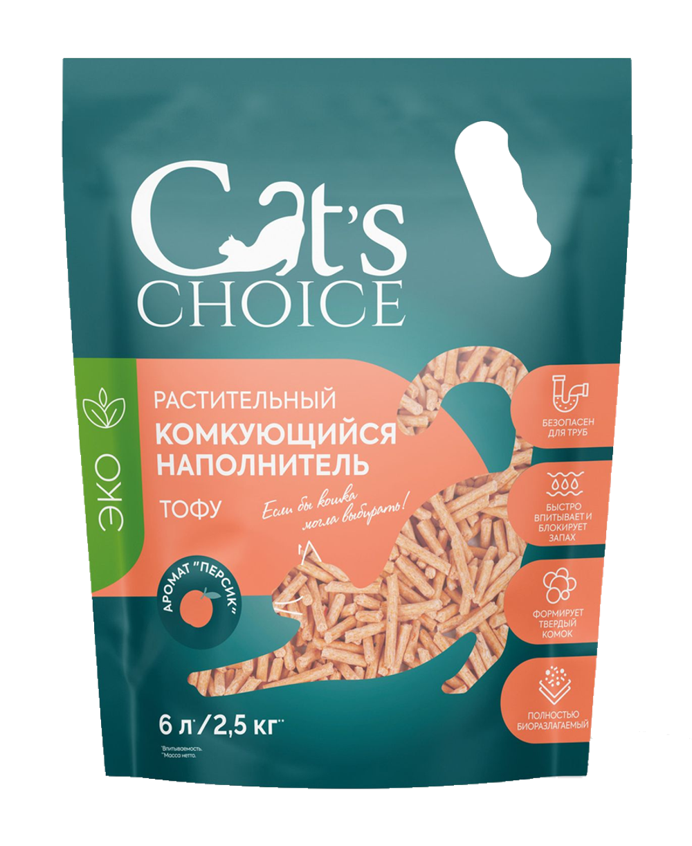 Cat's choice Тофу наполнитель с ароматом "Персик" 6л, 2,5кг.
