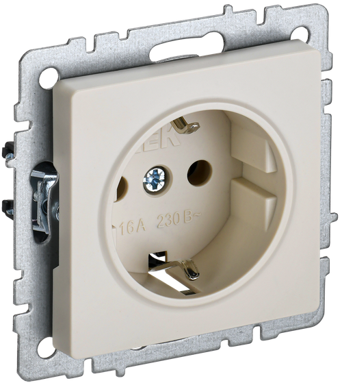 BRITE Розетка 1-местная с заземлением с защитными шторками 16А РС14-1-0-БрКр бежевый IEK