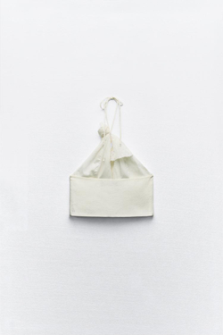 ZARA ТОП ИЗ ХЛОПКОВОГО МУСЛИНА С РЕЛЬЕФНЫМ ЦВЕТКОМ, ЭКРЮ