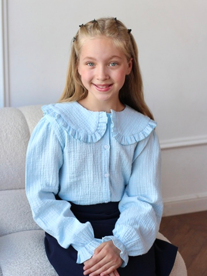 Блузка из муслина в крапинку с длинным рукавом, цвет голубой