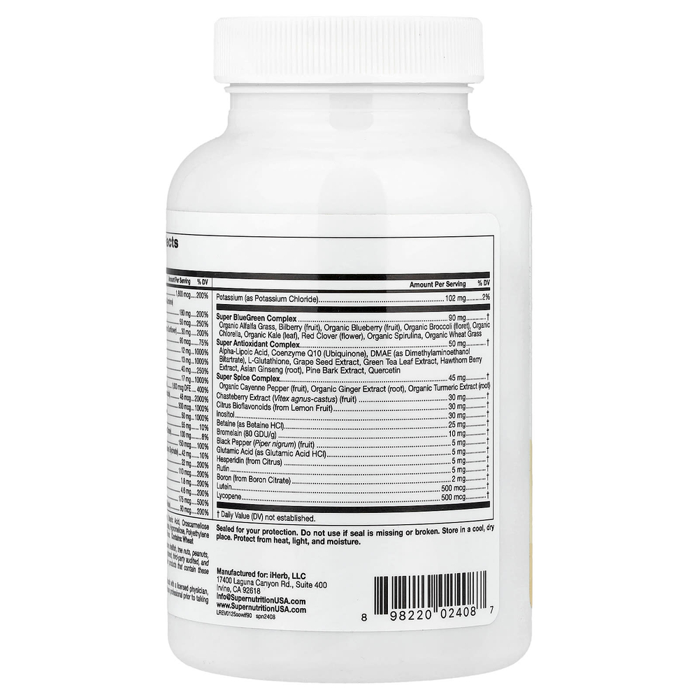 Super Nutrition, Simply One®, мультивитамины с суперкомплексами для женщин, без железа, 90 таблеток