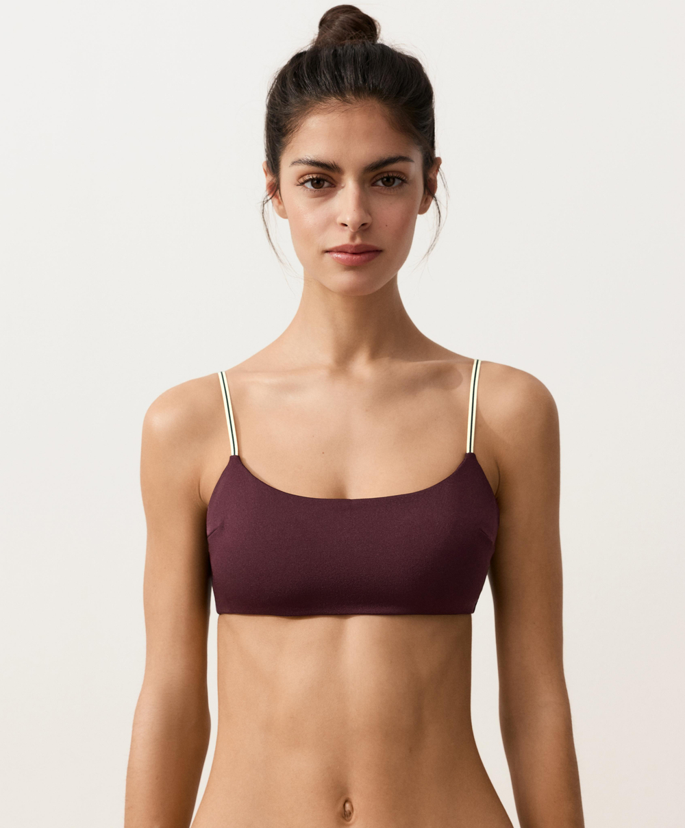 OYSHO Топ бикини с контрастными бретельками, темно-сливовый